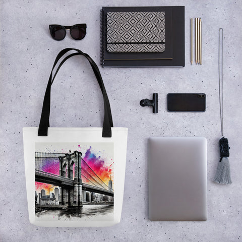 Brooklyn Bridge Splash Tote Bag - From Sea To Shining Art