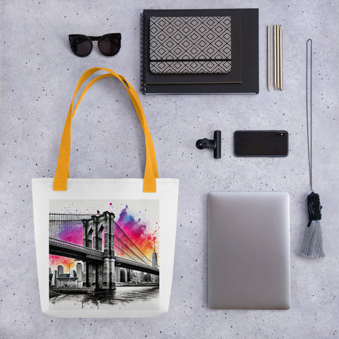 Brooklyn Bridge Splash Tote Bag - From Sea To Shining Art