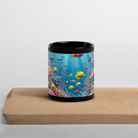 Underwater Elements Black Glossy Mug - From Sea To Shining Art