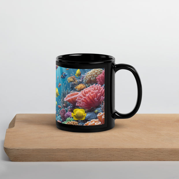 Underwater Elements Black Glossy Mug - From Sea To Shining Art