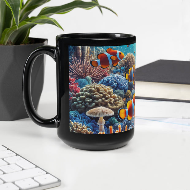 Seafloor Wonders Black Glossy Mug - From Sea To Shining Art