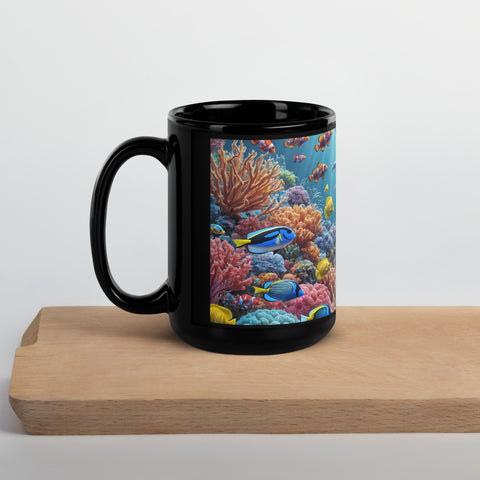 Underwater Elements Black Glossy Mug - From Sea To Shining Art