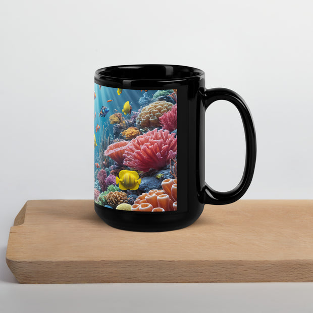 Underwater Elements Black Glossy Mug - From Sea To Shining Art