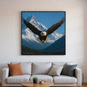 BALD EAGLE FLYING HIGH IN MOUNTAINS