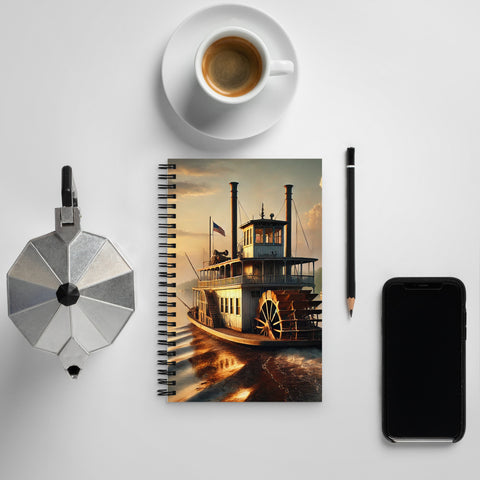 Classic Steamboat Sunset Spiral Notebook - From Sea To Shining Art