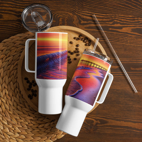 Evening Sea Sunset Art Travel Mug with a Handle - From Sea To Shining Art