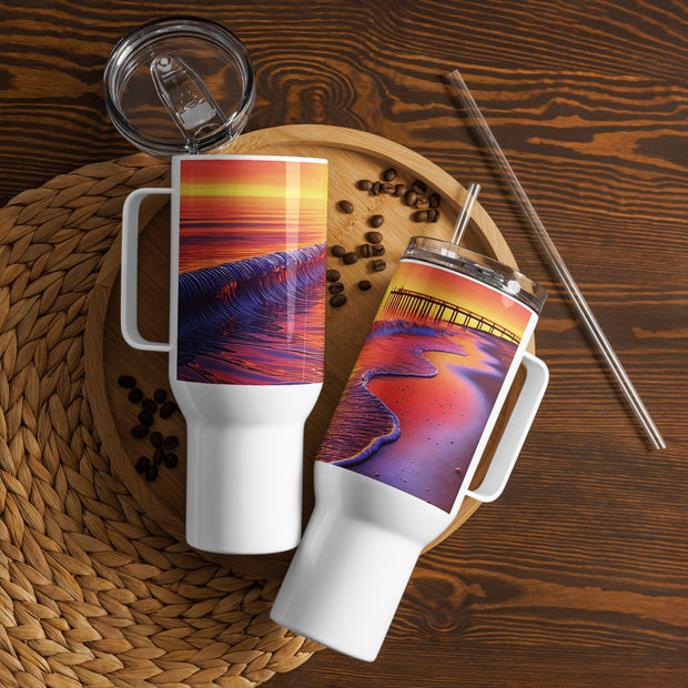 Evening Sea Sunset Art Travel Mug with a Handle - From Sea To Shining Art