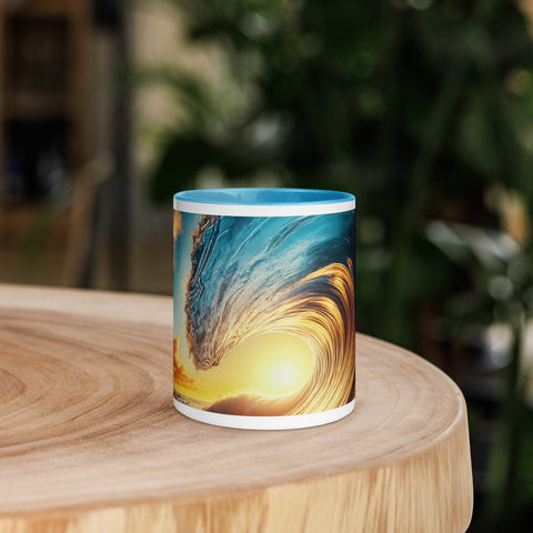 Sunset Sea Wave Art Mug with Color Inside - From Sea To Shining Art