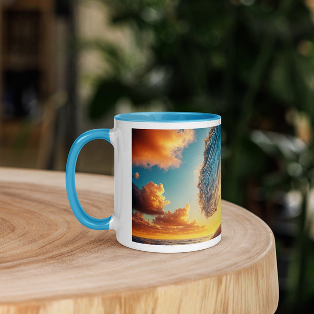 Sunset Sea Wave Art Mug with Color Inside - From Sea To Shining Art