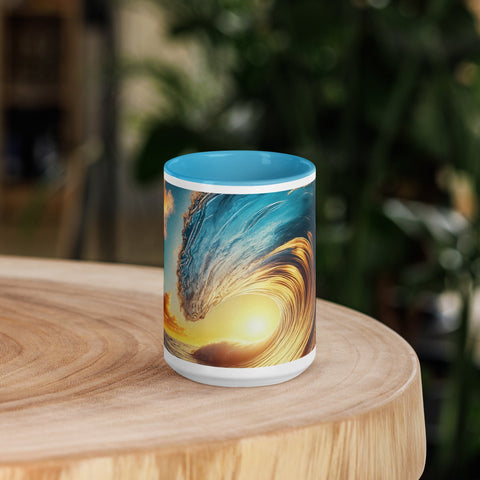 Sunset Sea Wave Art Mug with Color Inside - From Sea To Shining Art
