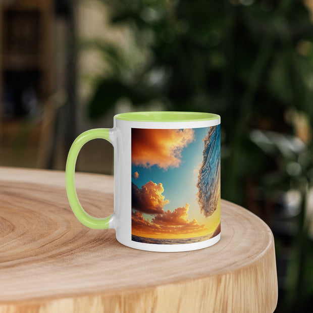 Sunset Sea Wave Art Mug with Color Inside - From Sea To Shining Art