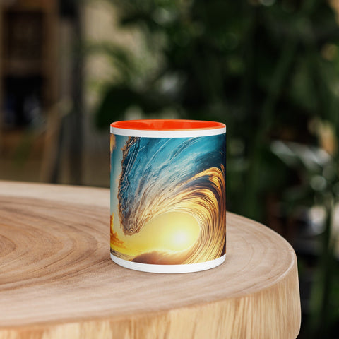 Sunset Sea Wave Art Mug with Color Inside - From Sea To Shining Art