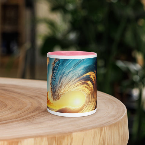 Sunset Sea Wave Art Mug with Color Inside - From Sea To Shining Art