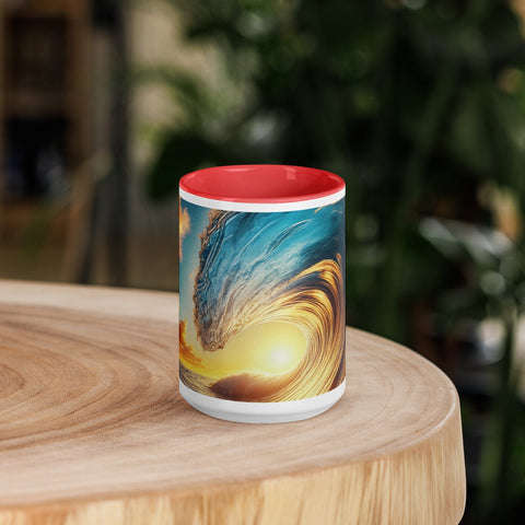 Sunset Sea Wave Art Mug with Color Inside - From Sea To Shining Art