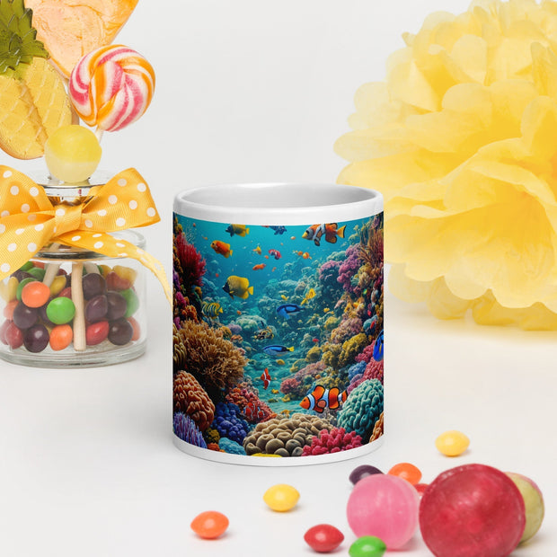 Underwater Sea Element Art White glossy mug - From Sea To Shining Art